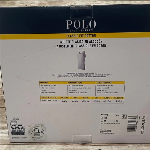 Polo by Ralph Lauren Men's Classic White Tank Top Size M Retails $70 - Picture 4 of 6